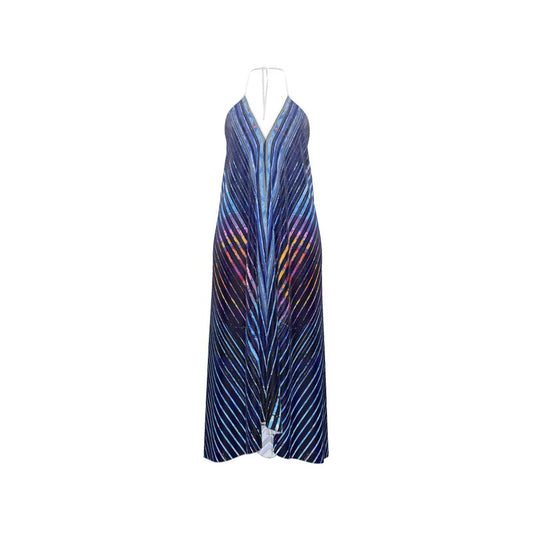 SKY IN MOTION Silk Backless Halter Dress